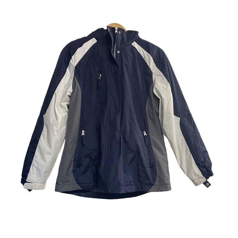 DUNBROOKE Asurion Women’s Logo Hooded‎ Jacket Size Small Blue & White